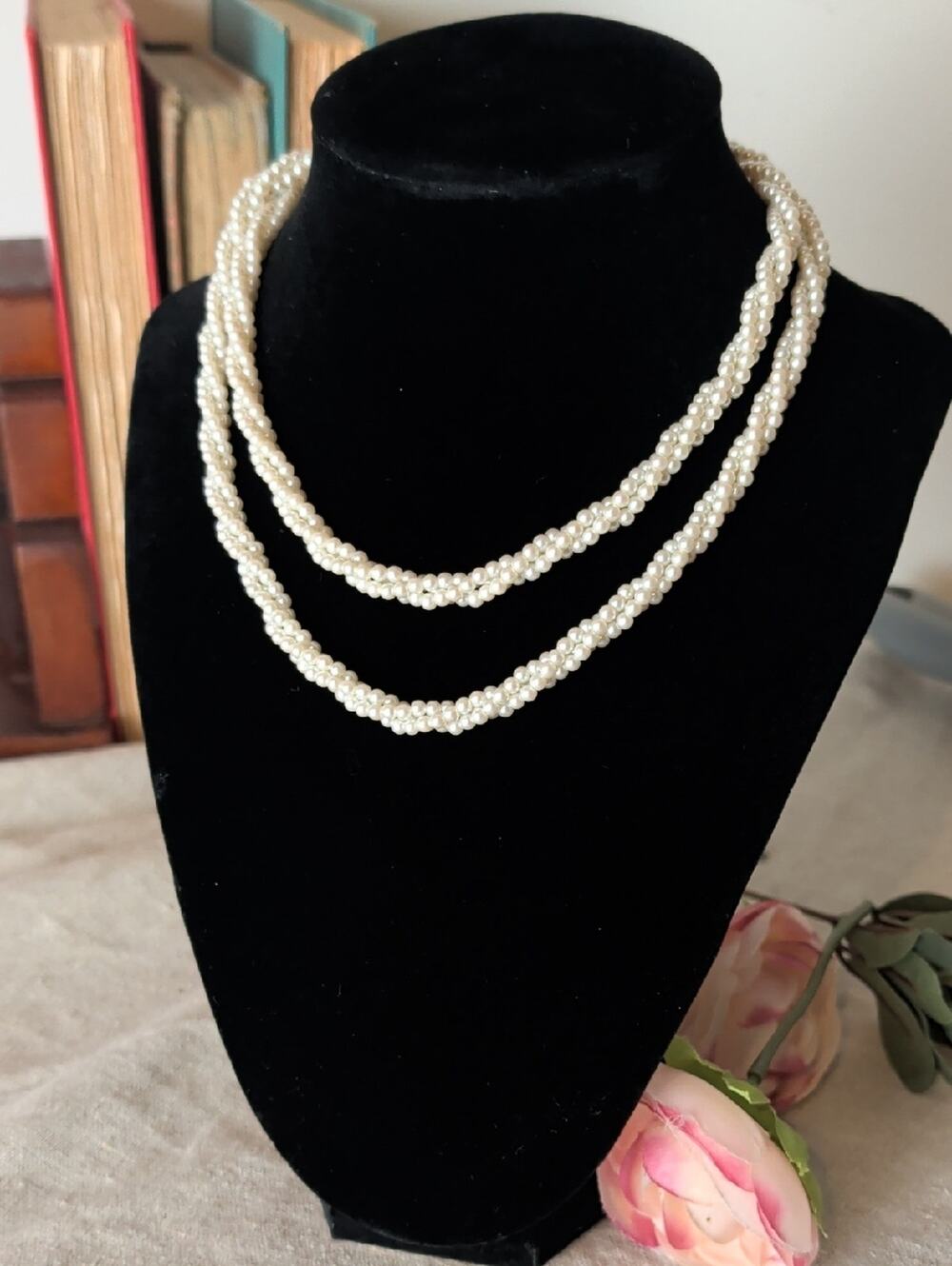 Vintage Twisted Faux Pearl Necklace Multi Strand Mid Century Glam